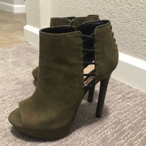 Olive green peep-toe heels